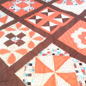 Hand Quilted Sampler: Vintage Cabin Decor Lap Quilt - 53&quot; x 53&quot;