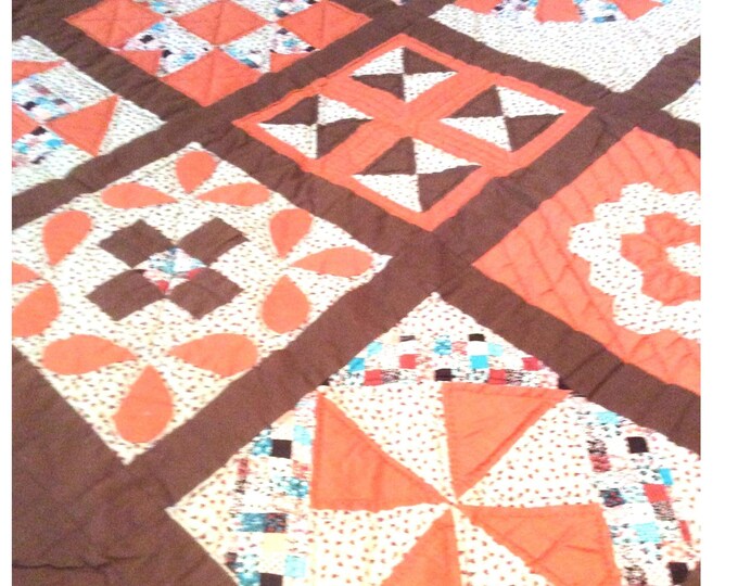 Hand Quilted Sampler: Vintage Cabin Decor Lap Quilt - 53" x 53"