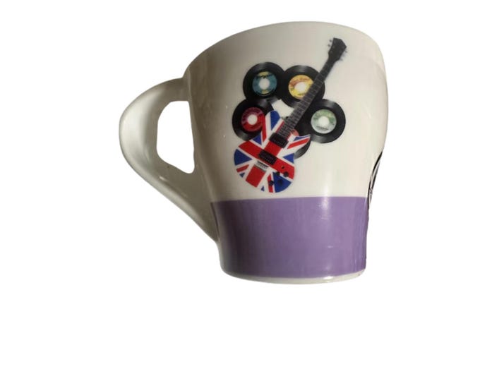 British Flag Coffee Mugs Set 2 Motorcycle, Guitar, and Music Design Baci of Milano