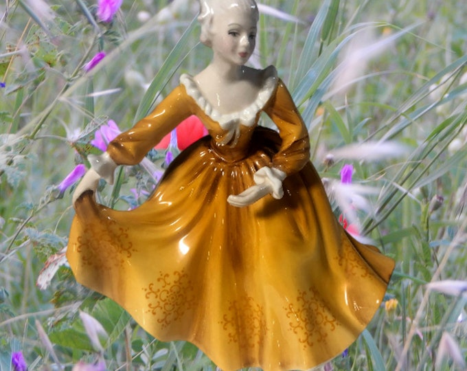 Royal Doulton Lady Kirsty Figurine Hand-Painted Bone China  Peggy Davies Orange Dress Collectible Figurine