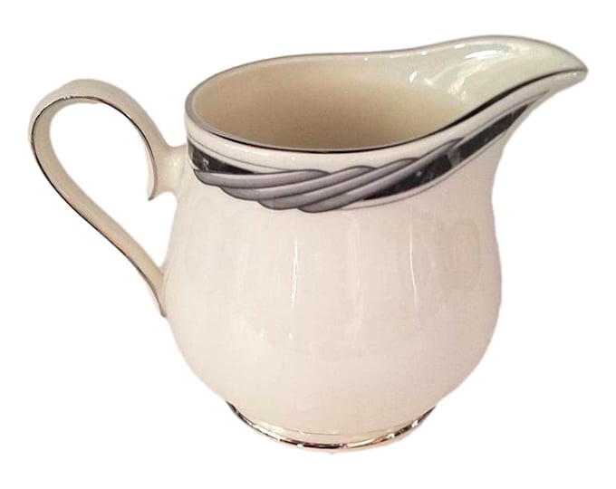 Fine Bone China Creamer: City Chick Pattern, Platinum Trim