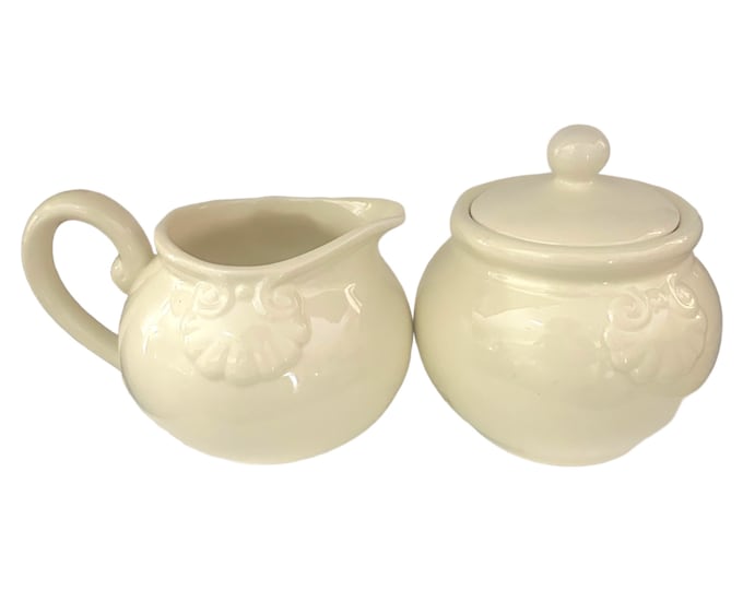 Vintage Sango Newport Creamer and Sugar Bowl Set: Embossed Shell Design