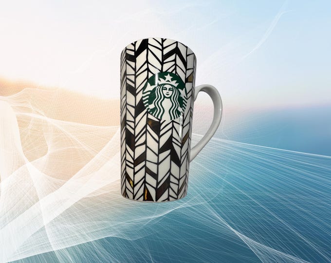 Starbucks Travel Tumbler Gold Geometric Design 14 oz Coffee Cup | Modern Mug