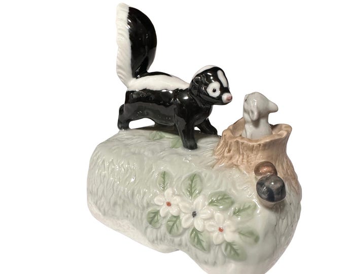 Otagiri Japan Ceramic Music Box Skunk and Mouse