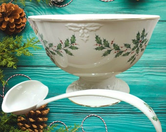 Lenox Holiday Dimension Pedestal Punch Bowl and Ladle