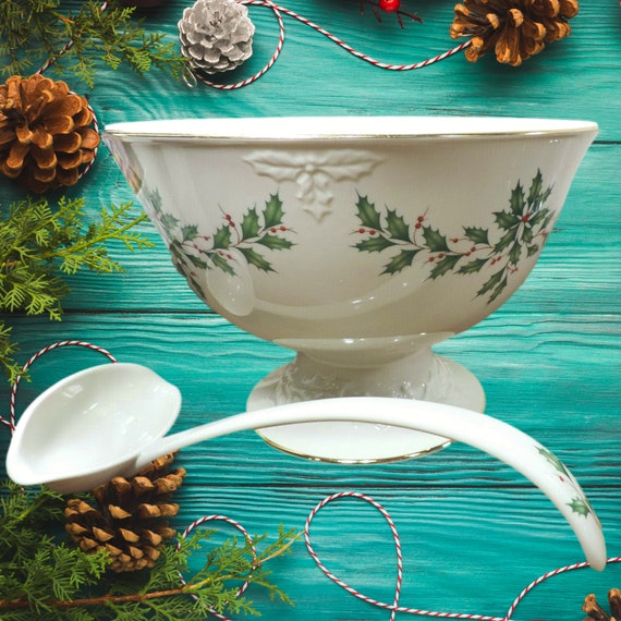 Lenox Holiday Punch Bowl Lenox Holiday Dimension Pedestal Etsy
