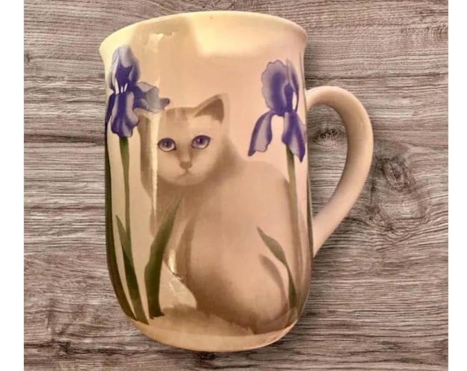 Otagiri Cat Mug Bone China Blue Irises Made in Japan