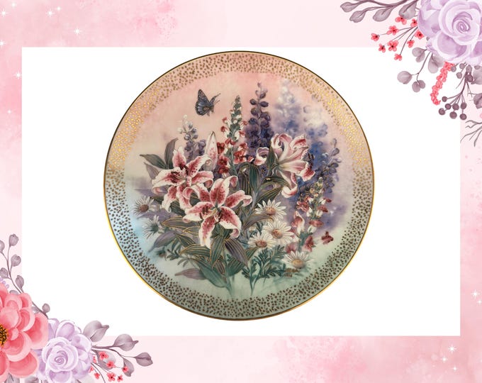 Sapphire Wings Iris Flowers Butterfly Wall Decor | Fine China Porcelain Plate with COA