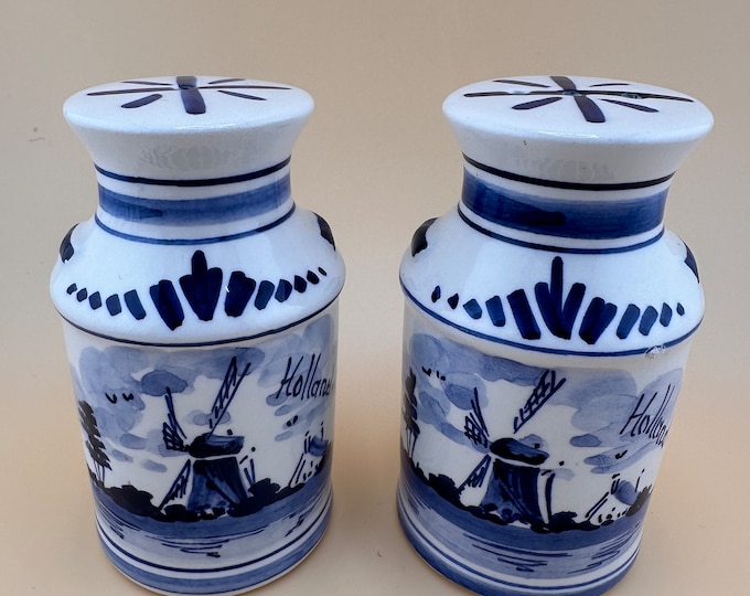 Hand Painted Delft Blue Windmill Shaker Set - Vintage Dutch Decor
