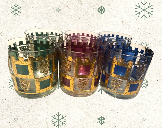 Vintage Gold Encrusted Rocks Glasses - Set of 6 - MCM Barware