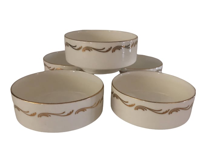 Vintage Royal Doulton Porcelain Dessert Bowls: Air Canada, 22k Gold Trim (Set of 5)