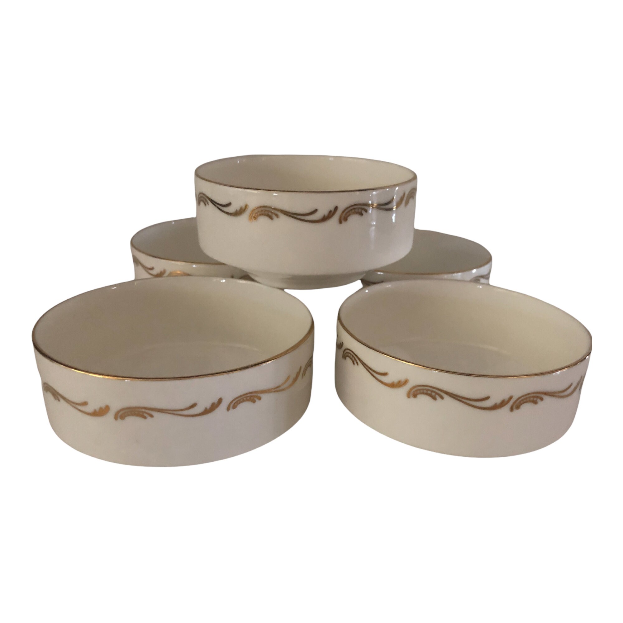 Vintage Royal Doulton Porcelain Dessert Bowls: Air Canada, 22k Gold Trim (Set of 5)