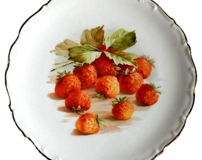 Bavarian Schumann China Strawberry Design Salad Plate, Hand Painted Ceramic Decor