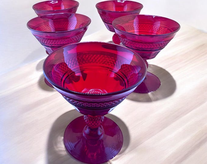Viking Mt Vernon Red Champagne Goblets: 5 Elegant Vintage Glassware