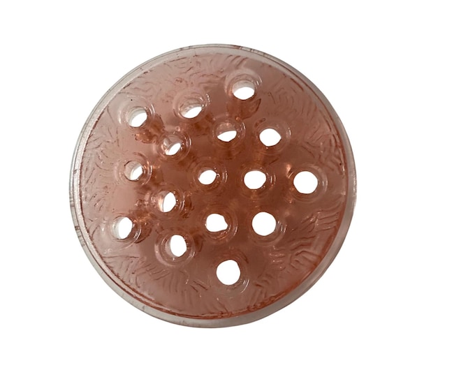 Vintage Glass Flower 2 Frogs: Clear and Pink 16-Hole Floral Holder