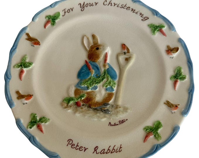 Easter Peter Rabbit Christening Plate | Beatrix Potter Ceramic Wall Decor