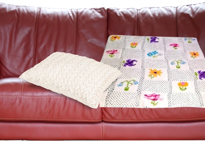 Vintage Floral Granny Square Afghan: Handmade Crocheted Blanket Throw (44" x 54")