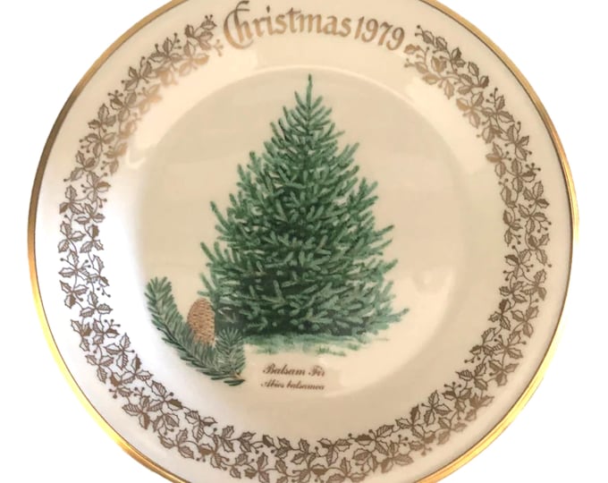 Lenox China Christmas Plate: 1979 Balsam Fir, Gold Trim
