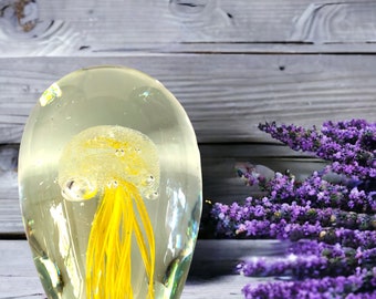 Yellow Jellyfish Glass Paperweight Oceancore