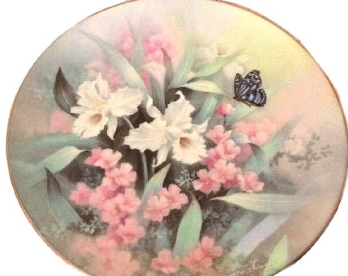 Edwin M Knowles China Plate: Sapphire Wings Iris Flowers Butterfly Wall Decor