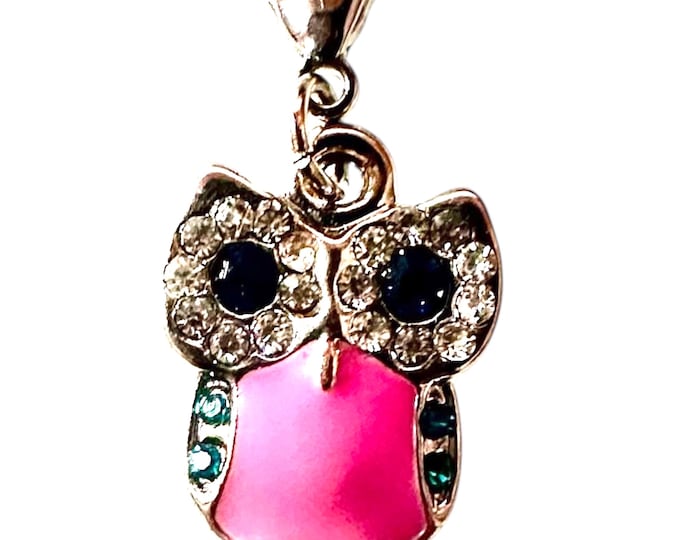 Pink Owl Pendant Charm Rhinestone Silver Tone Jewelry DIY Accessory Gift for Women