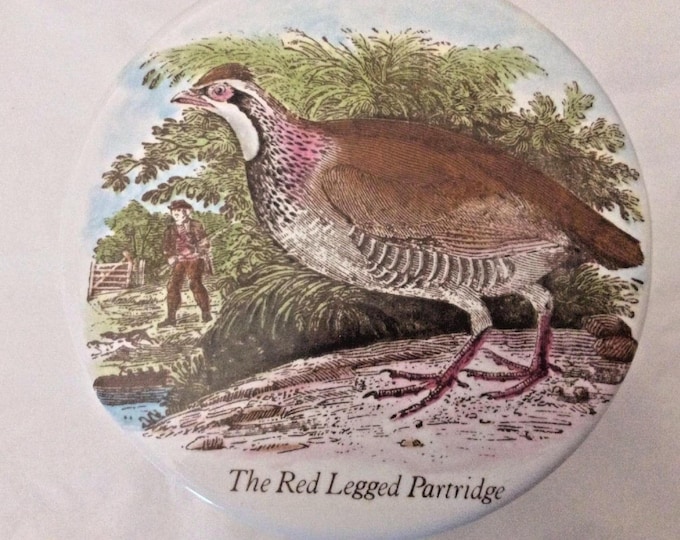 Staffordshire Dish Red Legged Partridge, Porcelain Powder Box, Vintage Decorative Piece