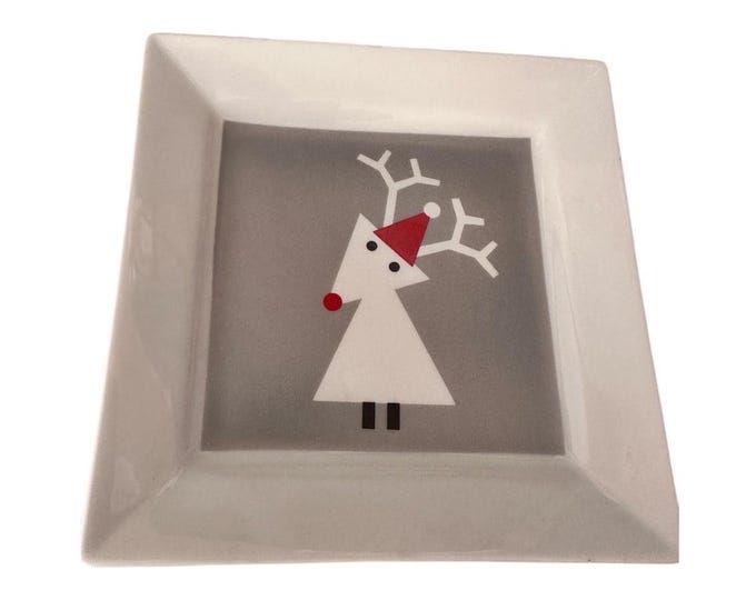Snow Deer Appetizer Plates: Christmas Reindeer Decor, Set of 2
