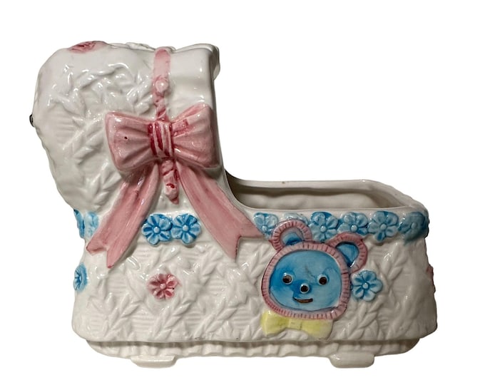 Arco Japan Baby Cradle Planter Music Box | Nursery Decor Wind-Up Rock A Bye