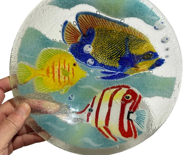 Peggy Karr Fused Glass Bowl: Tropical Fish Coral Reef Decor