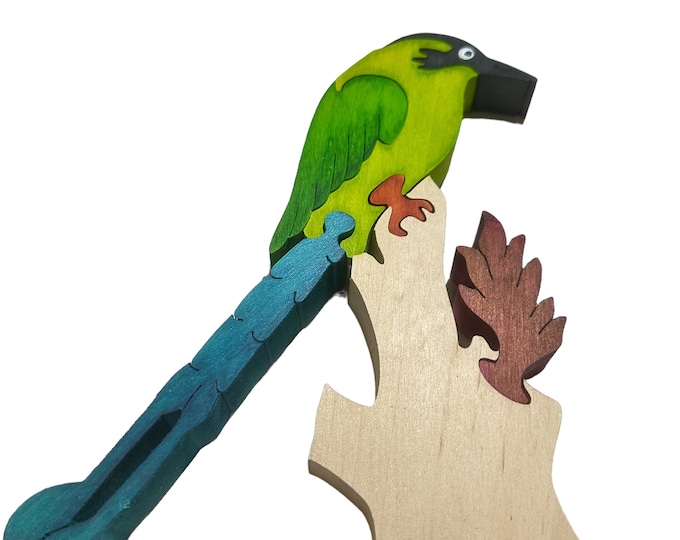 Handmade Tropical Bird Puzzle: Reforested Wood Toy