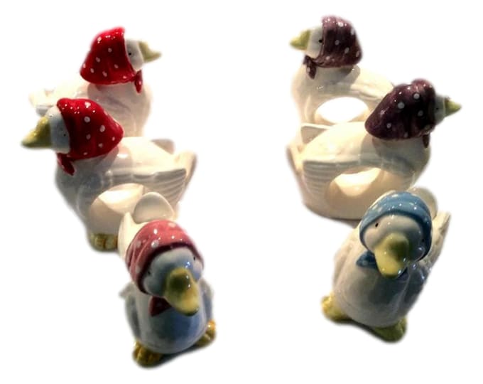 Vintage Ceramic Bandana Duck Napkin Rings Set of 6 | Table Decor