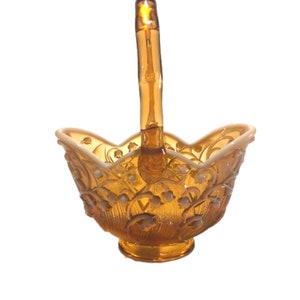 Lily of the Valley Fenton Art Glass Amber Cameo Basket | Vintage Floral Collectible Decor Gift