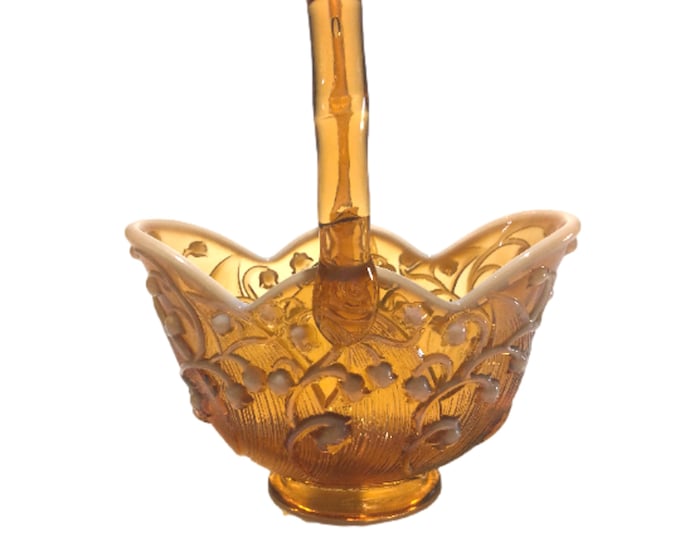 Lily of the Valley Fenton Art Glass Amber Cameo Basket | Vintage Floral Collectible Decor Gift