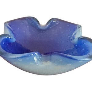 Candy Dish Murano Glass Blue Bullicante Bowl | Handcrafted Unique Home Decor & Wedding Gift | Mid Century Centerpiece
