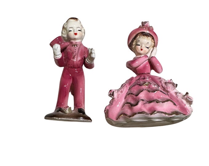 Arnart Creations Ceramic Display Figurine Man and Woman in Stylish Pink Attire
