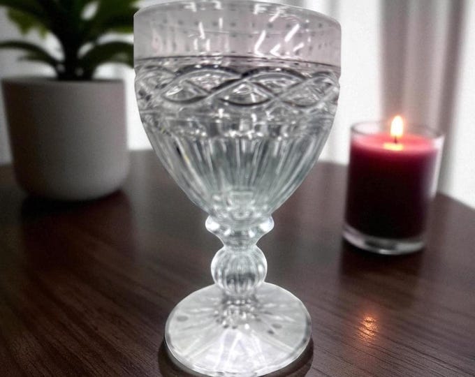 Vintage Crystal Stemware Water Goblets Set of 2 | Towle TOC74 | Diamond Pattern & Scroll Design
