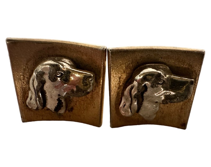 Vintage Swank Gold-Tone Spaniel Cufflinks | Hunting Dog Mens Jewelry