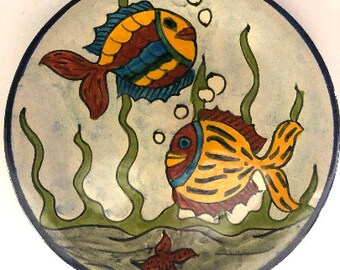 Talavera Mexican Pottery Plate | Hand Painted Fish | Ocean Core Wall Hanging