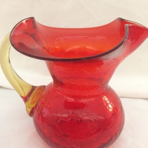Last Minute Gift for Her | Blenko Art Glass Small Pitcher Amberina Crackle Glass Vintage Decorative Gift Idea