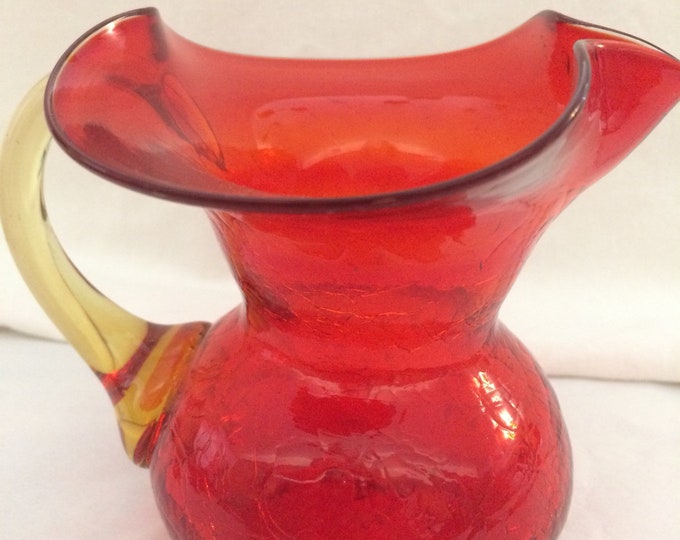 Blenko Amberina Crackle Glass Pitcher - Vintage Art Glass Creamer