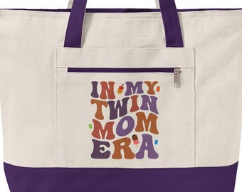 Torba z płótna In My Twin Mom Era | Kieszeń na zamek, kolorowy tekst w stylu retro