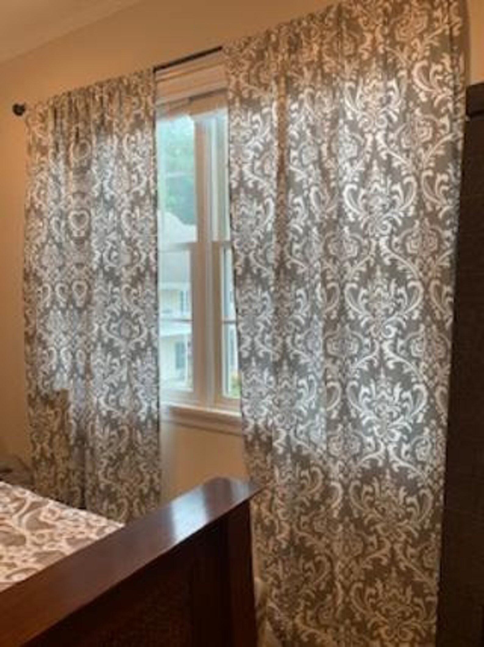 Gray and White Damask Curtains Etsy