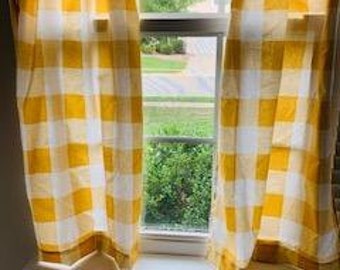 buffalo yellow and white checked curtains, kitchen curtains ,bathroom curtains