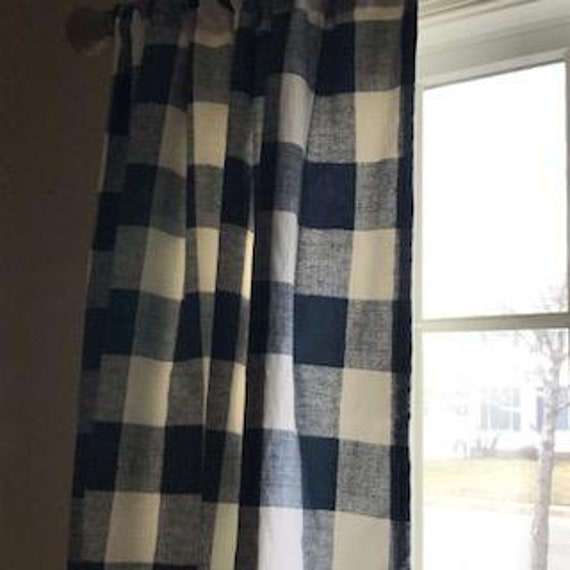 Buffalo Check Curtains Navy Blue Etsy