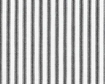 May include: White fabric with thin black stripes. The stripes are made of small black dots.
