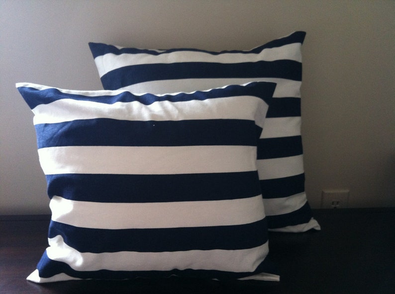 Navy and white stripe pillow cover image 1