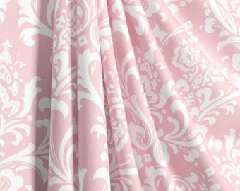 pink curtains, damask