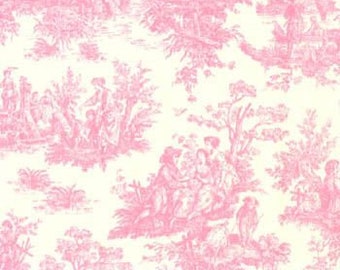 fabric, pink and white toile fabric by the yard