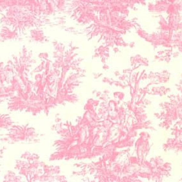 fabric, pink and white toile fabric by the yard