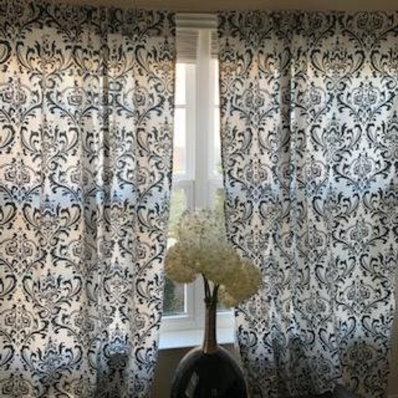 Free Shipping Gray Steel Damask And White Curtains Damask Etsy